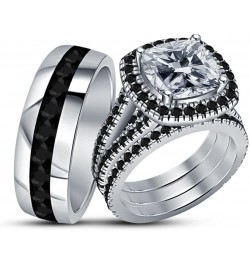 Ritika Created Round Cut White & Black Diamond 925 Sterling Silver 14K White Gold Over Diamond Wedding Trio Ring Set for Him ...