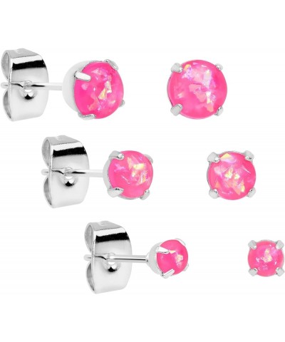 Stainless Steel Iridescent Stud Earrings Set of 3 Pierced Post Fashion Earrings Women Pink $12.73 Earrings