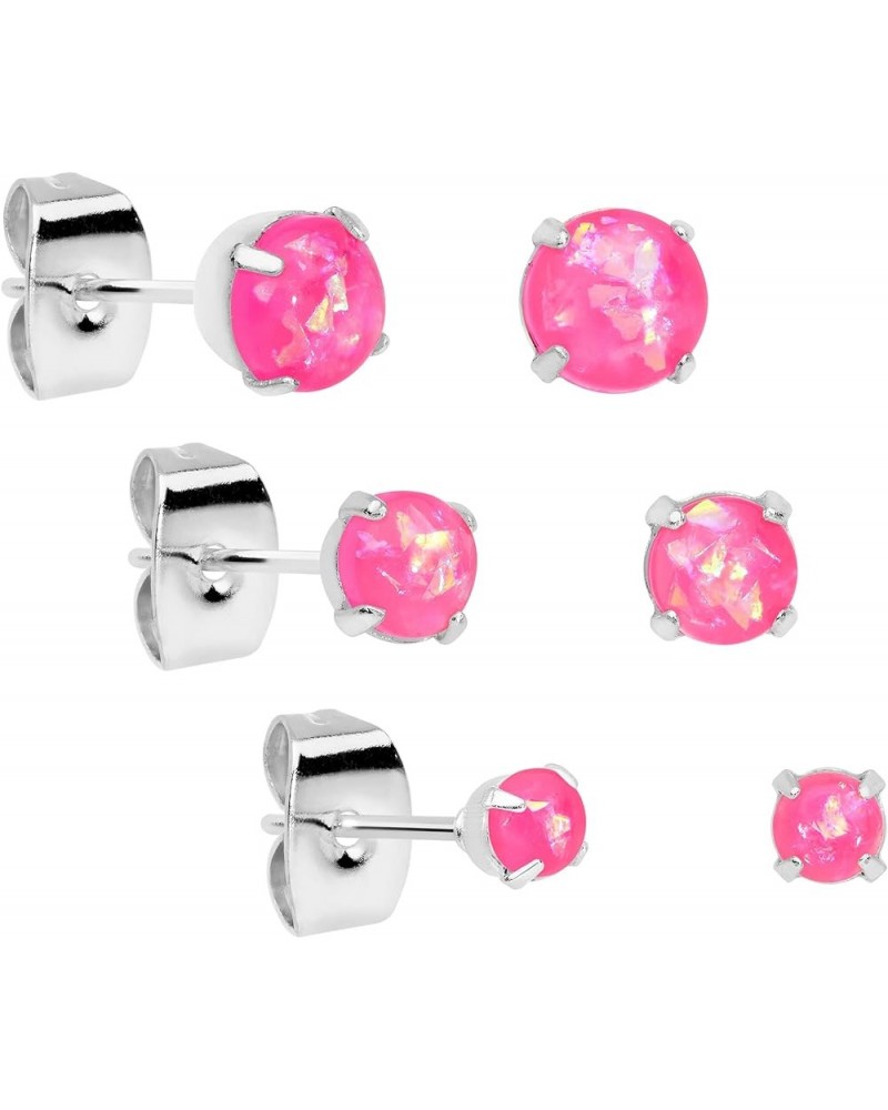 Stainless Steel Iridescent Stud Earrings Set of 3 Pierced Post Fashion Earrings Women Pink $12.73 Earrings