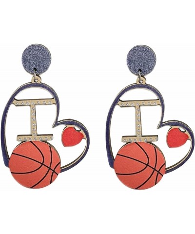 Wooden Sports Geometry Game Ball Earrings Round Heart-Shaped Football Basketball Baseball Volleyball Leopard Print Drop Dangl...