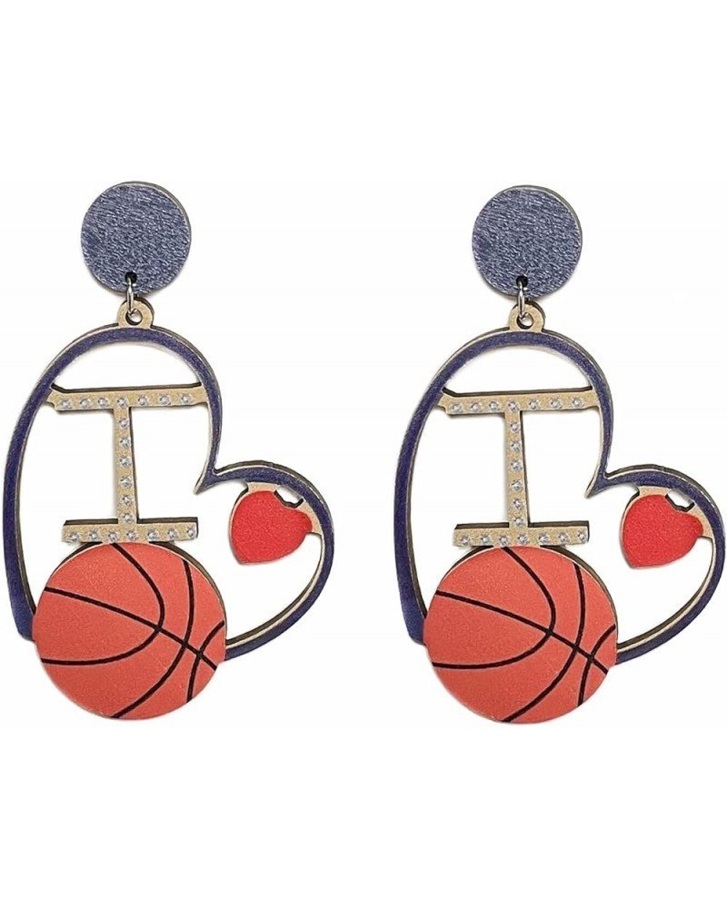 Wooden Sports Geometry Game Ball Earrings Round Heart-Shaped Football Basketball Baseball Volleyball Leopard Print Drop Dangl...