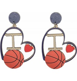 Wooden Sports Geometry Game Ball Earrings Round Heart-Shaped Football Basketball Baseball Volleyball Leopard Print Drop Dangl...