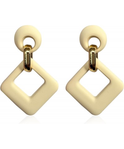 Disco Neon Retro Simple Acrylic Geometric Square Hollow Earrings for Women White Statement Drop Earring 70s 80s 90s Beige $4....