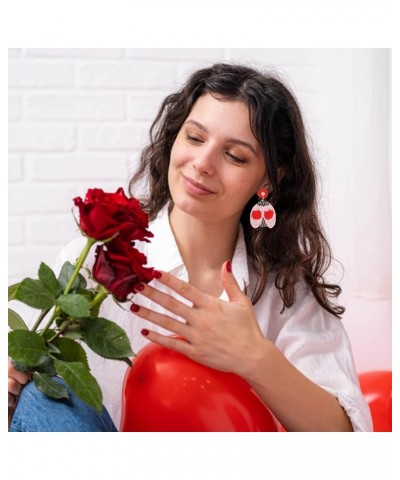 Beaded Heart Earrings Valentine's Day Earring for Women Girls Handmade Love Heart Drop Dangle Earrings Birthday Party Valenti...