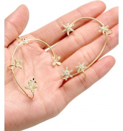 Zircon Butterfly Snowflake Clover Ear Cuff Earrings No Piercing Ear Clip Wrap Crawler Climber Earrings Inlaid Rhinestone Ear ...