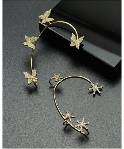 Zircon Butterfly Snowflake Clover Ear Cuff Earrings No Piercing Ear Clip Wrap Crawler Climber Earrings Inlaid Rhinestone Ear ...