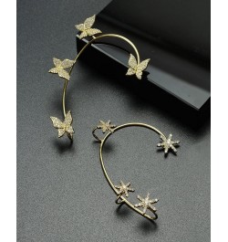 Zircon Butterfly Snowflake Clover Ear Cuff Earrings No Piercing Ear Clip Wrap Crawler Climber Earrings Inlaid Rhinestone Ear ...