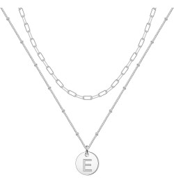 S925 Sterling Silver Layered Initial Necklaces for Women, 18K White Gold Plated Solid Sterling Silver Paperclip Chain Necklac...