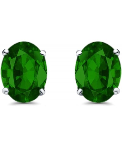 Art Deco Oval Wedding Engagement Bridal Stud Earrings Simulated Cubic Zirconia 925 Sterling Silver-8mmx6mm Simulated Green Em...