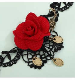 Red Rose Flower Choker Necklace Black Lace Ribbon Choker Vintage Victorian Costume Necklaces for Wedding Crystal Beads Pendan...