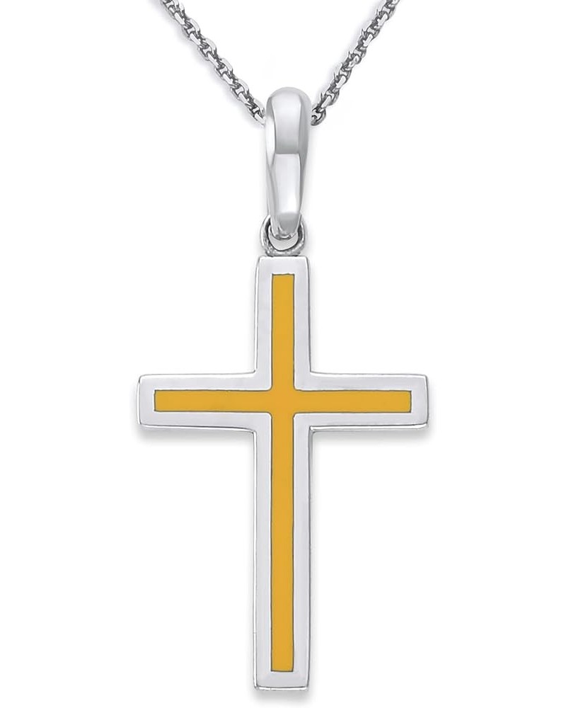 Enameled Cross Necklace in Sterling Silver, Small and Large Pendants, Made in America Large Pendant 18" Necklace Yellow Ename...