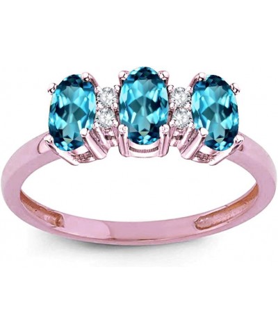 Genuine Blue Topaz 3 Three Oval Stones Promise Ring Wedding Band 14kt Gold Rose Gold $195.69 Rings