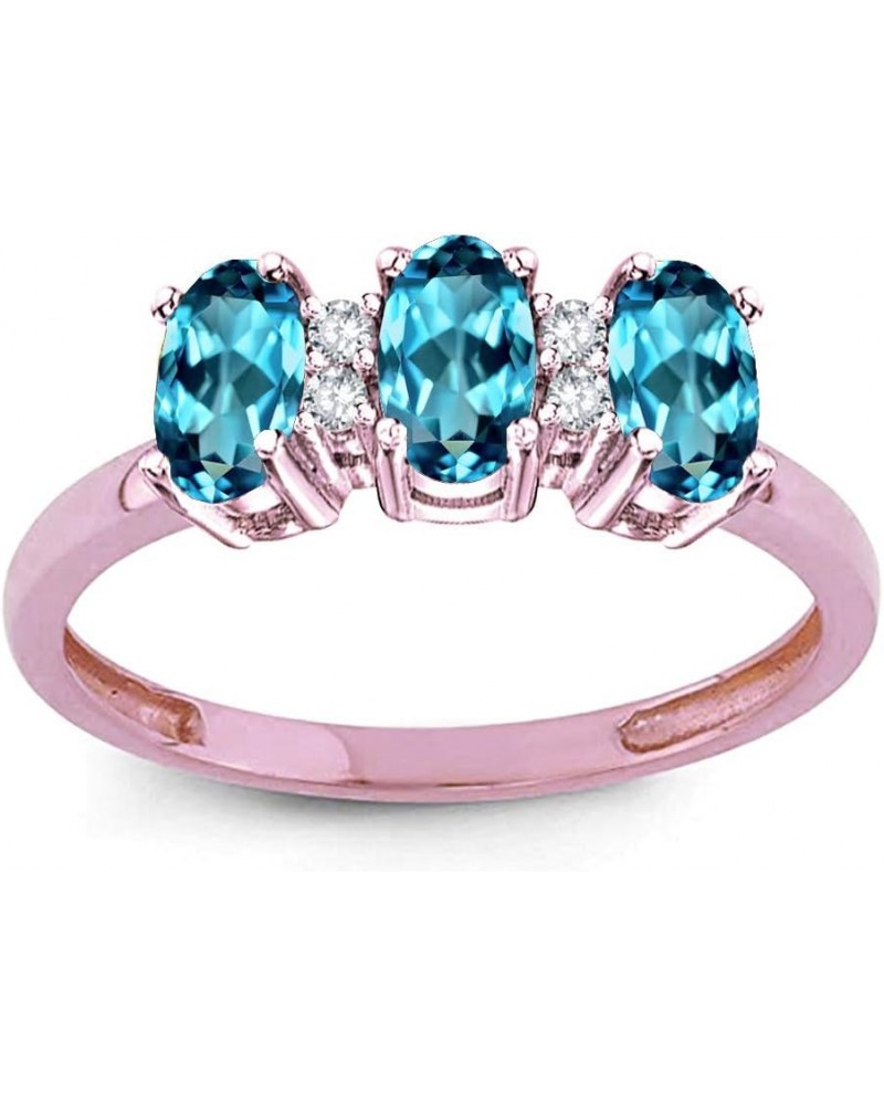 Genuine Blue Topaz 3 Three Oval Stones Promise Ring Wedding Band 14kt Gold Rose Gold $195.69 Rings