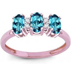 Genuine Blue Topaz 3 Three Oval Stones Promise Ring Wedding Band 14kt Gold Rose Gold $195.69 Rings