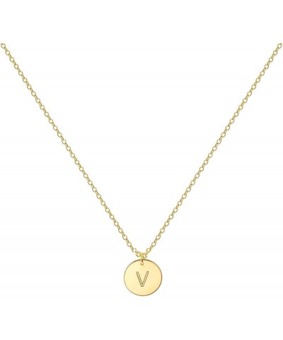 Gold Initial Necklace, 18K Gold Plated Stainless Steel Coin Engraved Heart Letter Necklace Name Necklace for Women Girls V $7...