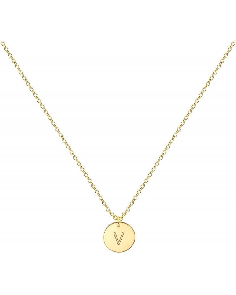 Gold Initial Necklace, 18K Gold Plated Stainless Steel Coin Engraved Heart Letter Necklace Name Necklace for Women Girls V $7...