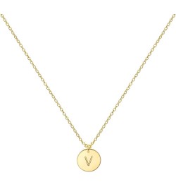 Gold Initial Necklace, 18K Gold Plated Stainless Steel Coin Engraved Heart Letter Necklace Name Necklace for Women Girls V $7...