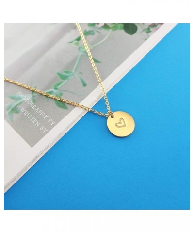 Gold Initial Necklace, 18K Gold Plated Stainless Steel Coin Engraved Heart Letter Necklace Name Necklace for Women Girls V $7...