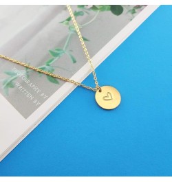 Gold Initial Necklace, 18K Gold Plated Stainless Steel Coin Engraved Heart Letter Necklace Name Necklace for Women Girls V $7...