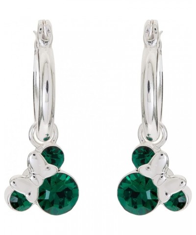 Minnie Mouse Jewelry, Crystal Birthstone Silver Plated Hoop Dangle Earrings, Latch Back May-Emerald Green Crystal $26.54 Earr...