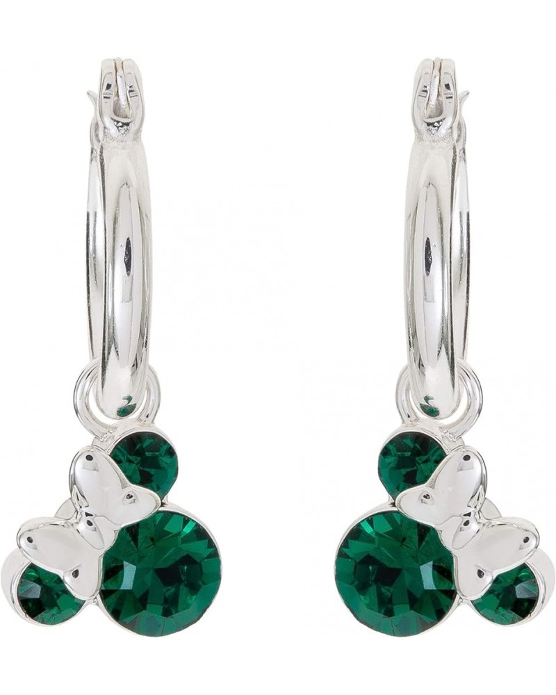 Minnie Mouse Jewelry, Crystal Birthstone Silver Plated Hoop Dangle Earrings, Latch Back May-Emerald Green Crystal $26.54 Earr...