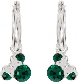 Minnie Mouse Jewelry, Crystal Birthstone Silver Plated Hoop Dangle Earrings, Latch Back May-Emerald Green Crystal $26.54 Earr...