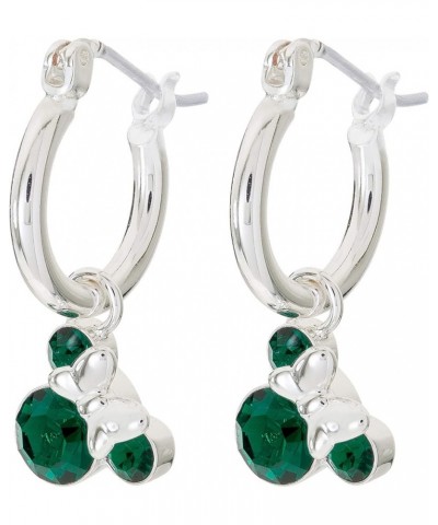 Minnie Mouse Jewelry, Crystal Birthstone Silver Plated Hoop Dangle Earrings, Latch Back May-Emerald Green Crystal $26.54 Earr...