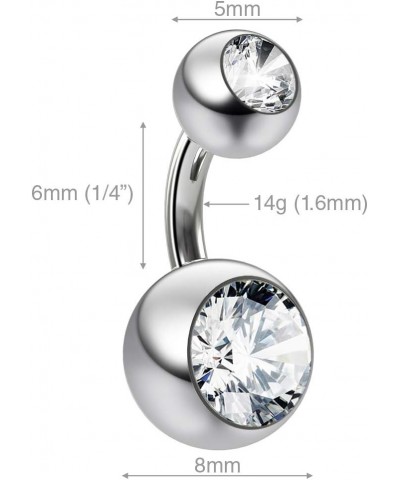 2pc 14g Crystal Double Gem Birthstone Belly Button Ring Surgical Steel Shallow Navel 6mm Clear $9.11 Body Jewelry