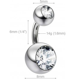 2pc 14g Crystal Double Gem Birthstone Belly Button Ring Surgical Steel Shallow Navel 6mm Clear $9.11 Body Jewelry