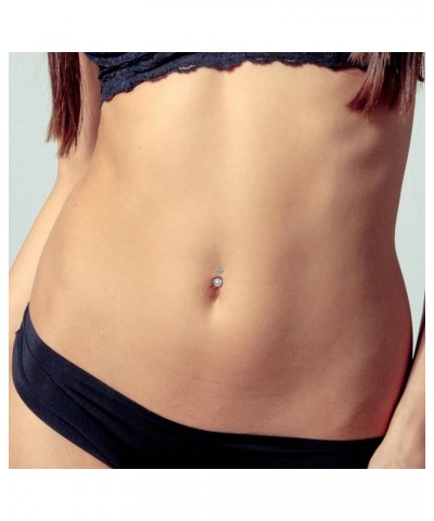 2pc 14g Crystal Double Gem Birthstone Belly Button Ring Surgical Steel Shallow Navel 6mm Clear $9.11 Body Jewelry