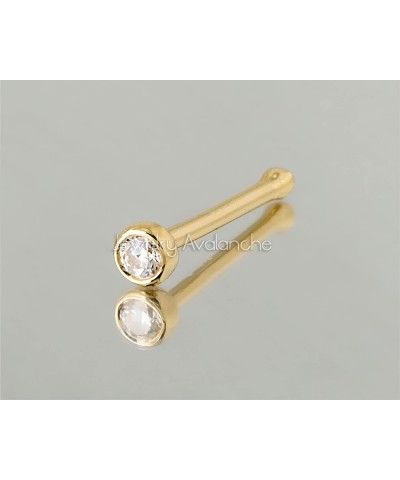 Solid 14Kt White/Yellow Gold Bezel Set Moissanite Ball-end Nose Stud - 22G Nose Bone Stud - April Birthstone Nose Ring Stud Y...