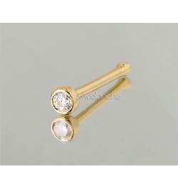 Solid 14Kt White/Yellow Gold Bezel Set Moissanite Ball-end Nose Stud - 22G Nose Bone Stud - April Birthstone Nose Ring Stud Y...