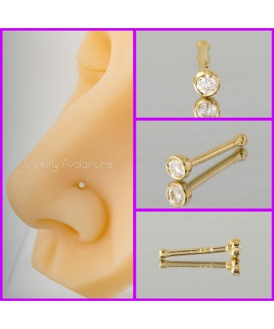 Solid 14Kt White/Yellow Gold Bezel Set Moissanite Ball-end Nose Stud - 22G Nose Bone Stud - April Birthstone Nose Ring Stud Y...