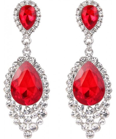 Women's Wedding Bridal Crystal Teardrop Cluster Beaded Chandelier Dangle Pierced Earrings Ruby Color Silver-Tone $10.12 Earrings