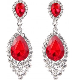 Women's Wedding Bridal Crystal Teardrop Cluster Beaded Chandelier Dangle Pierced Earrings Ruby Color Silver-Tone $10.12 Earrings