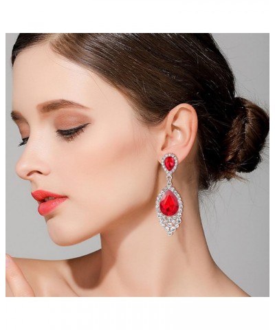 Women's Wedding Bridal Crystal Teardrop Cluster Beaded Chandelier Dangle Pierced Earrings Ruby Color Silver-Tone $10.12 Earrings