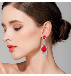 Women's Wedding Bridal Crystal Teardrop Cluster Beaded Chandelier Dangle Pierced Earrings Ruby Color Silver-Tone $10.12 Earrings