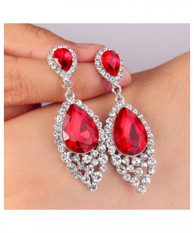 Women's Wedding Bridal Crystal Teardrop Cluster Beaded Chandelier Dangle Pierced Earrings Ruby Color Silver-Tone $10.12 Earrings