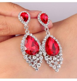 Women's Wedding Bridal Crystal Teardrop Cluster Beaded Chandelier Dangle Pierced Earrings Ruby Color Silver-Tone $10.12 Earrings