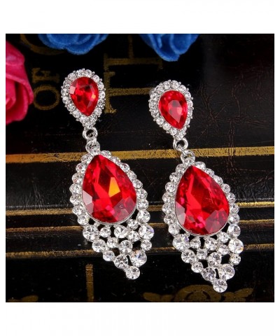 Women's Wedding Bridal Crystal Teardrop Cluster Beaded Chandelier Dangle Pierced Earrings Ruby Color Silver-Tone $10.12 Earrings