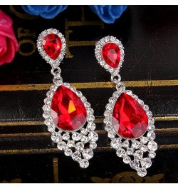 Women's Wedding Bridal Crystal Teardrop Cluster Beaded Chandelier Dangle Pierced Earrings Ruby Color Silver-Tone $10.12 Earrings