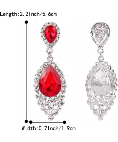 Women's Wedding Bridal Crystal Teardrop Cluster Beaded Chandelier Dangle Pierced Earrings Ruby Color Silver-Tone $10.12 Earrings