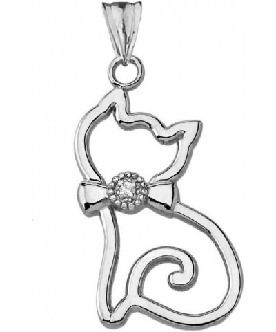 Animal Kingdom Unique Sterling Silver Diamond Openwork Cat Charm Pendant $8.80 Necklaces