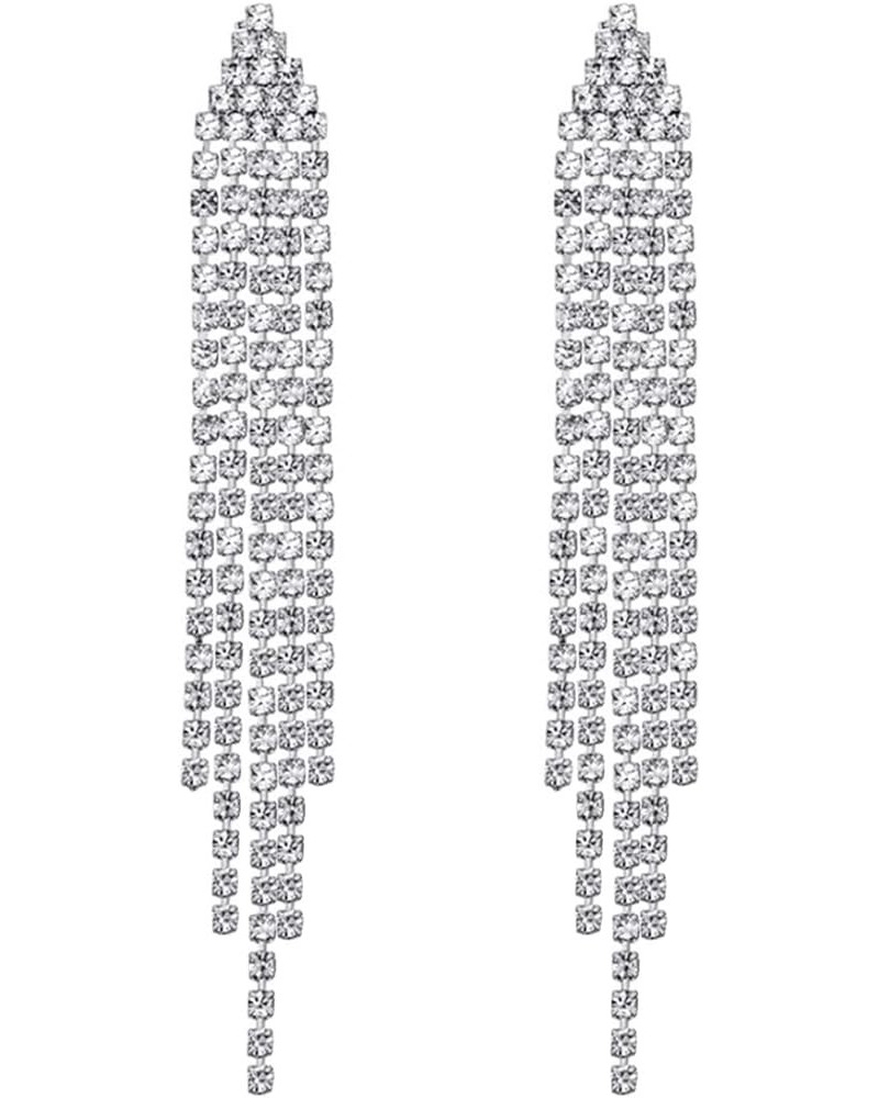 Chandelier Tassel Dangle Linear Drop Earrings Party Jewelry Clear Austrian Crystal 3.3 inch-Clear Silver Tone $7.79 Earrings