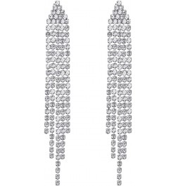 Chandelier Tassel Dangle Linear Drop Earrings Party Jewelry Clear Austrian Crystal 3.3 inch-Clear Silver Tone $7.79 Earrings