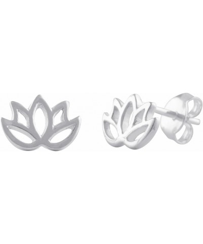 Sterling Silver Lotus Flower Stud Earrings for Adult Women and Teen Girls $10.32 Earrings