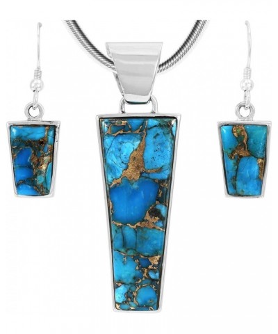 925 Sterling Silver Matching Pendant & Earrings Set Genuine Gemstones 20" Necklace Teal/Matrix Turquoise $40.70 Jewelry Sets