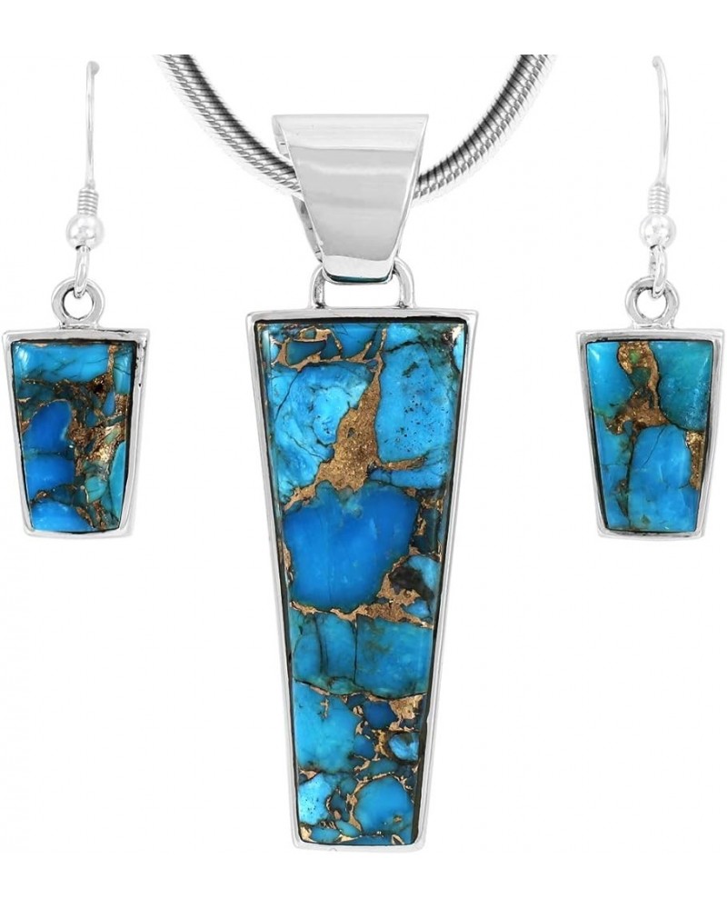 925 Sterling Silver Matching Pendant & Earrings Set Genuine Gemstones 20" Necklace Teal/Matrix Turquoise $40.70 Jewelry Sets