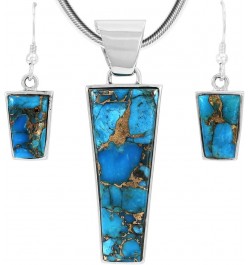 925 Sterling Silver Matching Pendant & Earrings Set Genuine Gemstones 20" Necklace Teal/Matrix Turquoise $40.70 Jewelry Sets