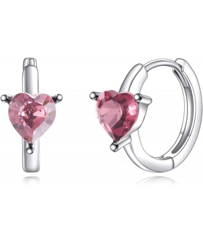 AXELUNA Dainty Crystal Hoop Earrings Jewelry Gifts Sterling Silver for Women Girls 01-pink heart $13.12 Earrings